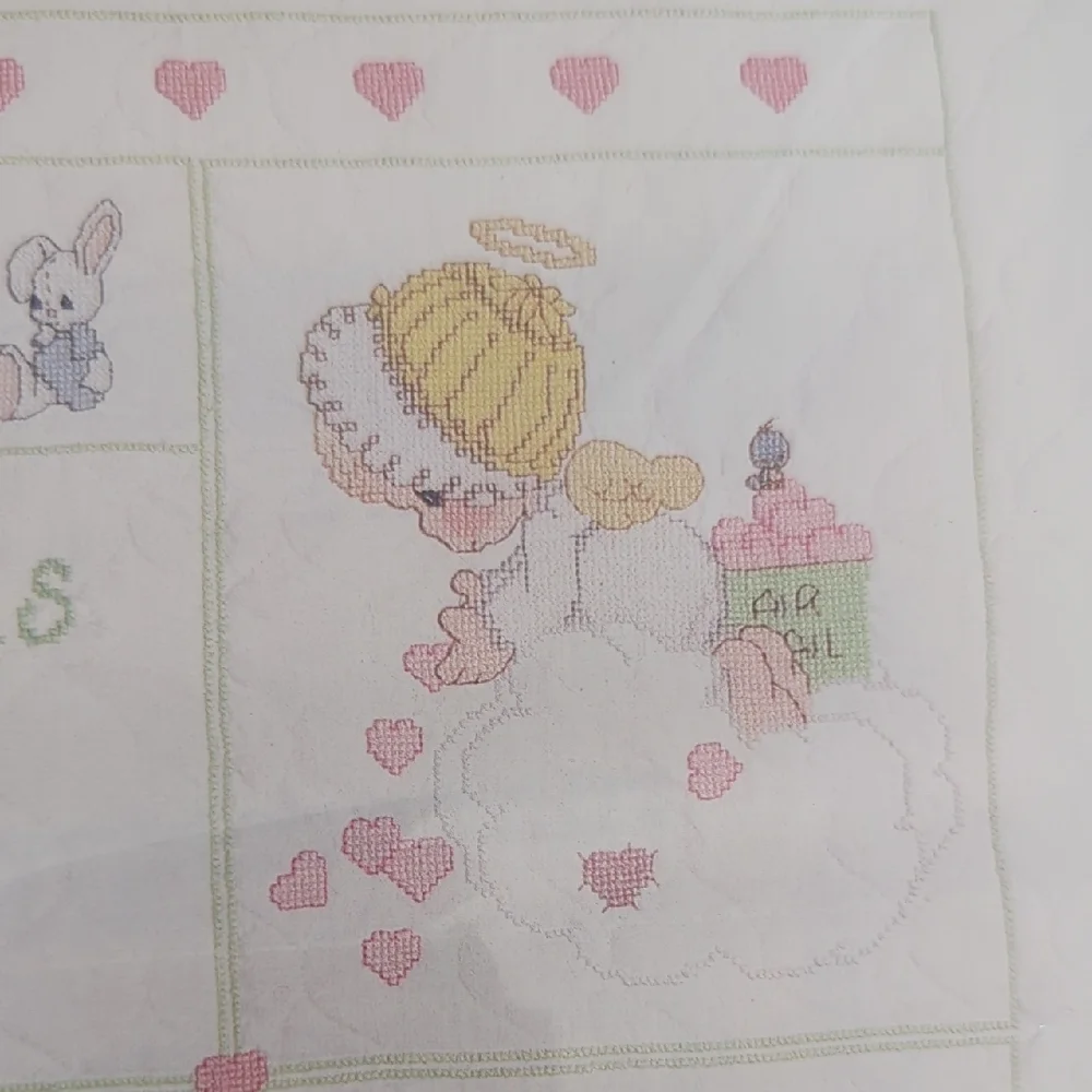 Vintage Precious Moments Pastel Baby Quilt Cross Stitch Kit
